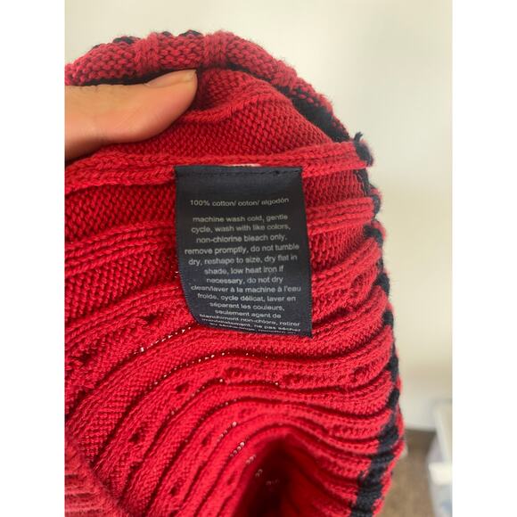 Vintage 100% Cotton Tommy Hilfiger Red Classic Striped Cable Knit Sweater Size S - Picture 7 of 7
